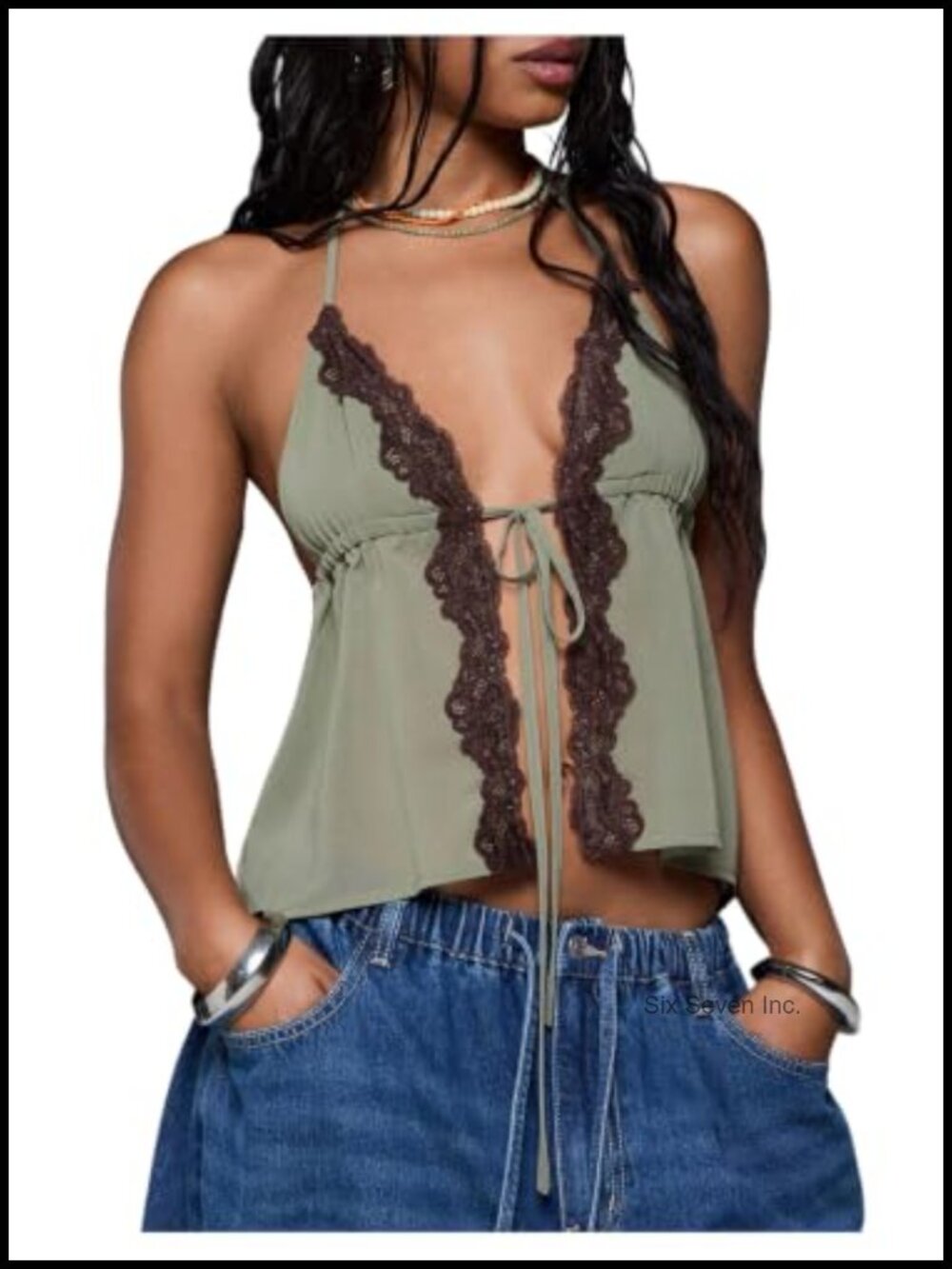 Lace Halter Peplum Top Tie Front Open Back Sleeveless Summer